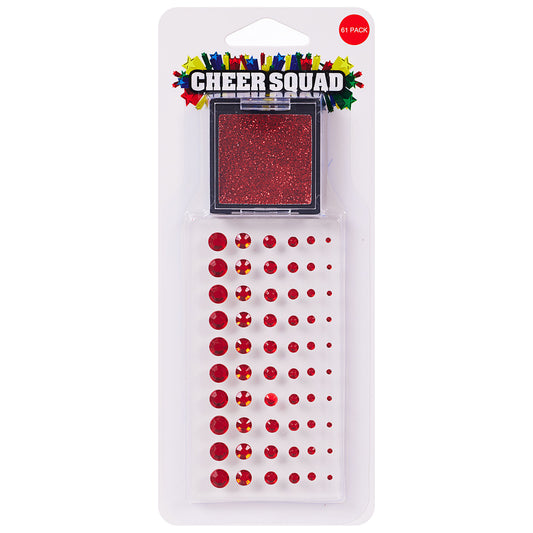 60pc Sports Carnival Glitter and Gems Accessories Red
