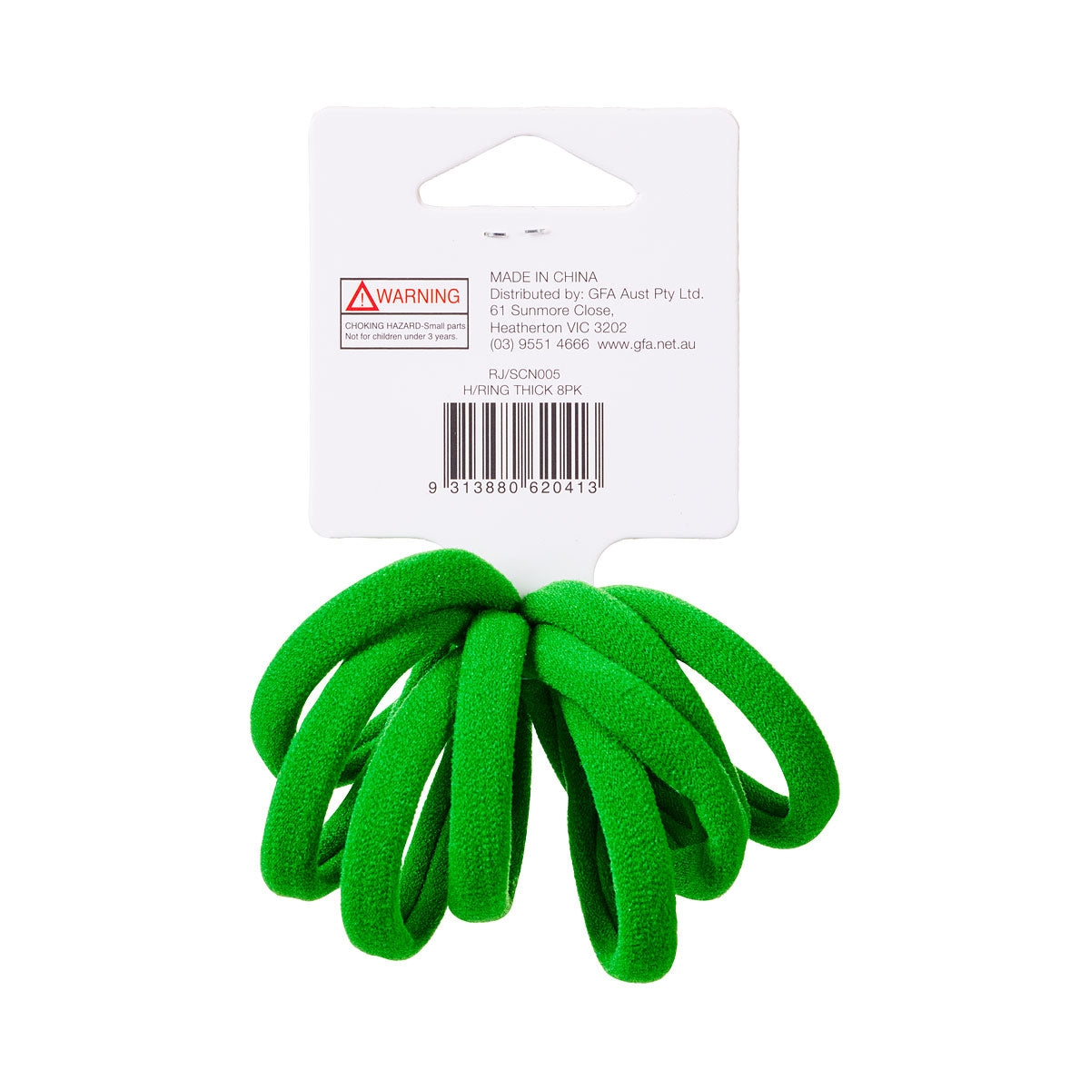Sports Carnival Thick Hair Rings Green 8pk