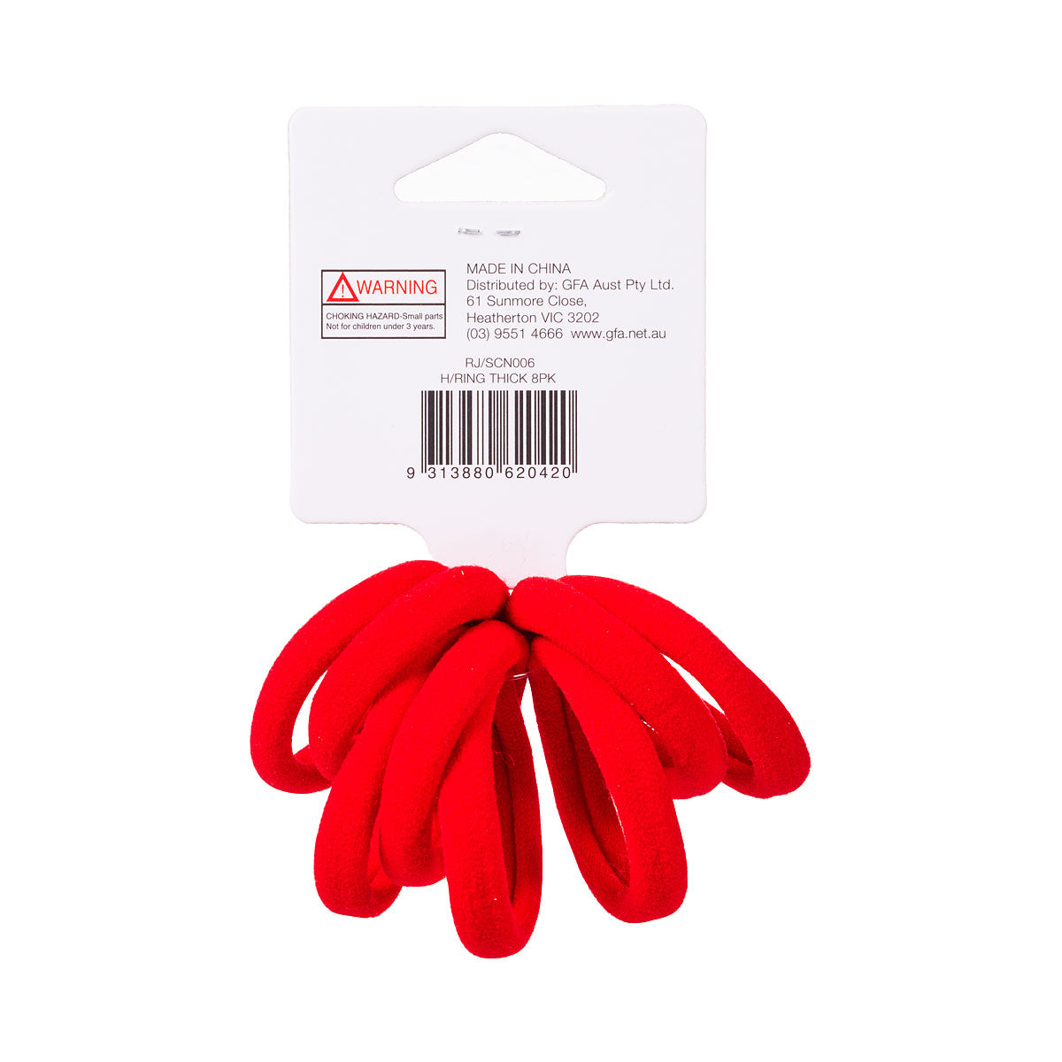 Sports Carnival Thick Hair Rings Red 8pk