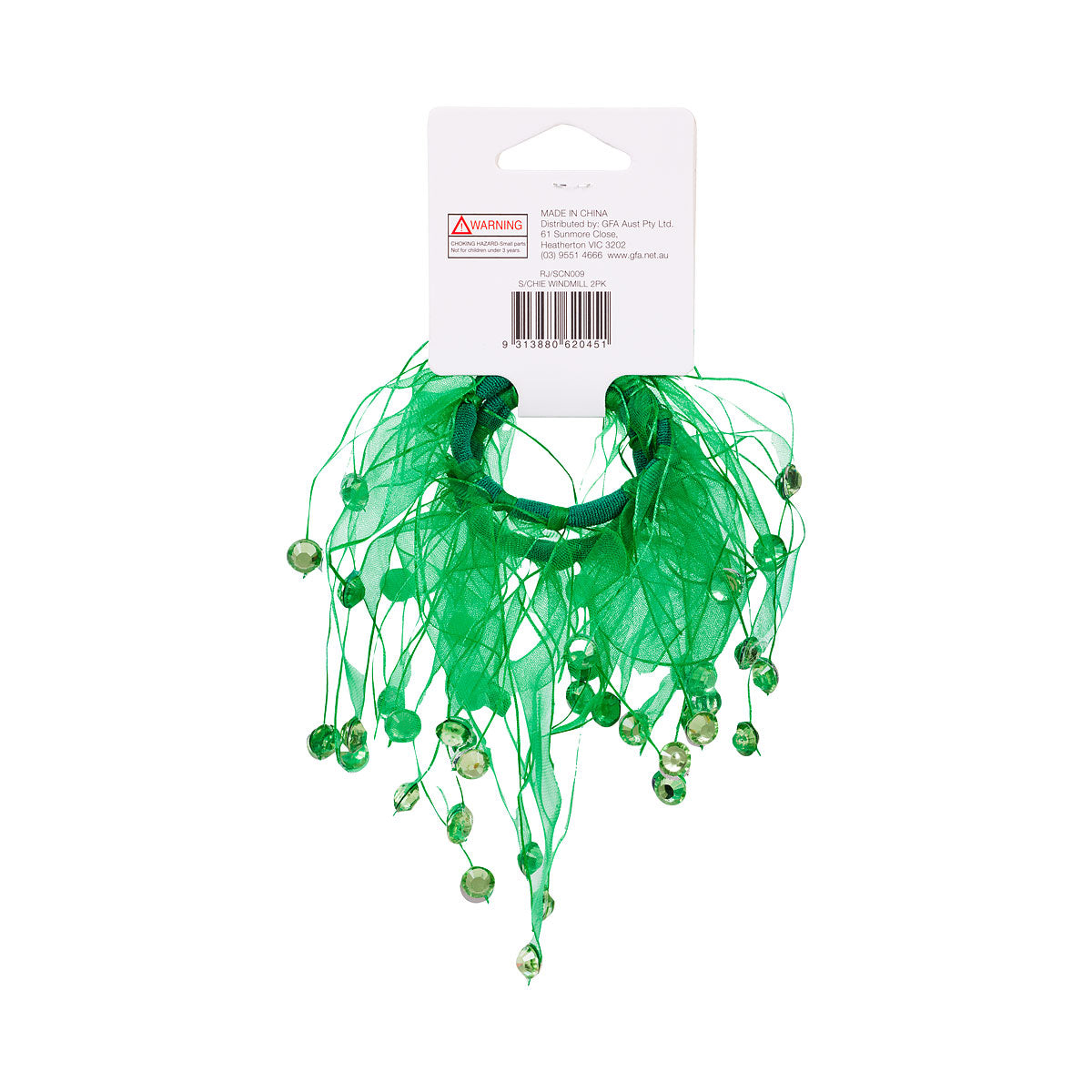 Sports Carnival Windmill Scrunchie Green 2pk