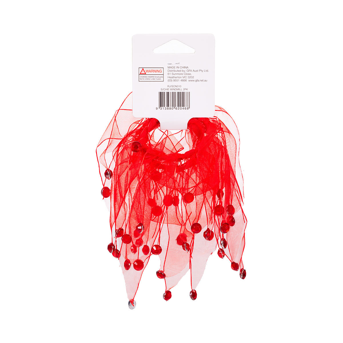 Sports Carnival Windmill Scrunchie Red 2pk