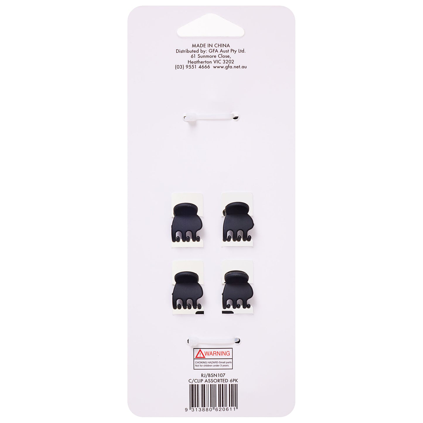 Back To School Claw Clip Black 6pk