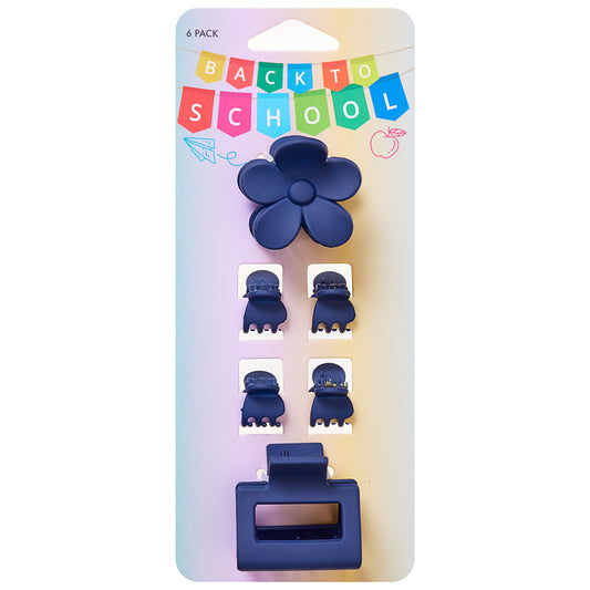 Back To School Claw Clip Navy 6pk