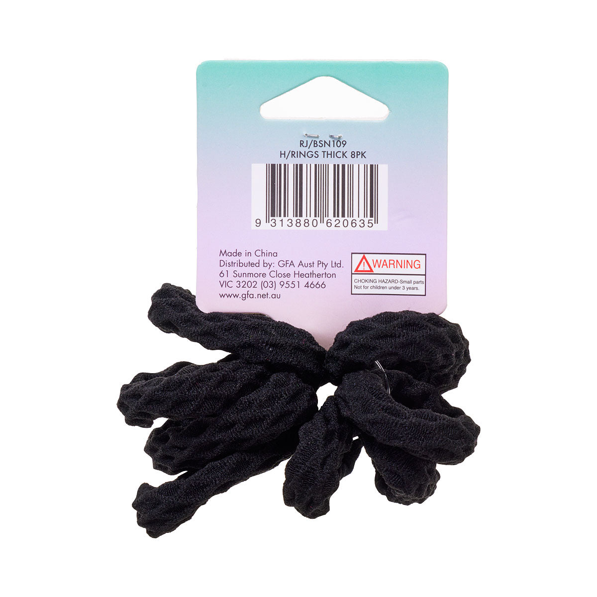 Back To School Thick Honeycomb Hair Ring Black 8pk