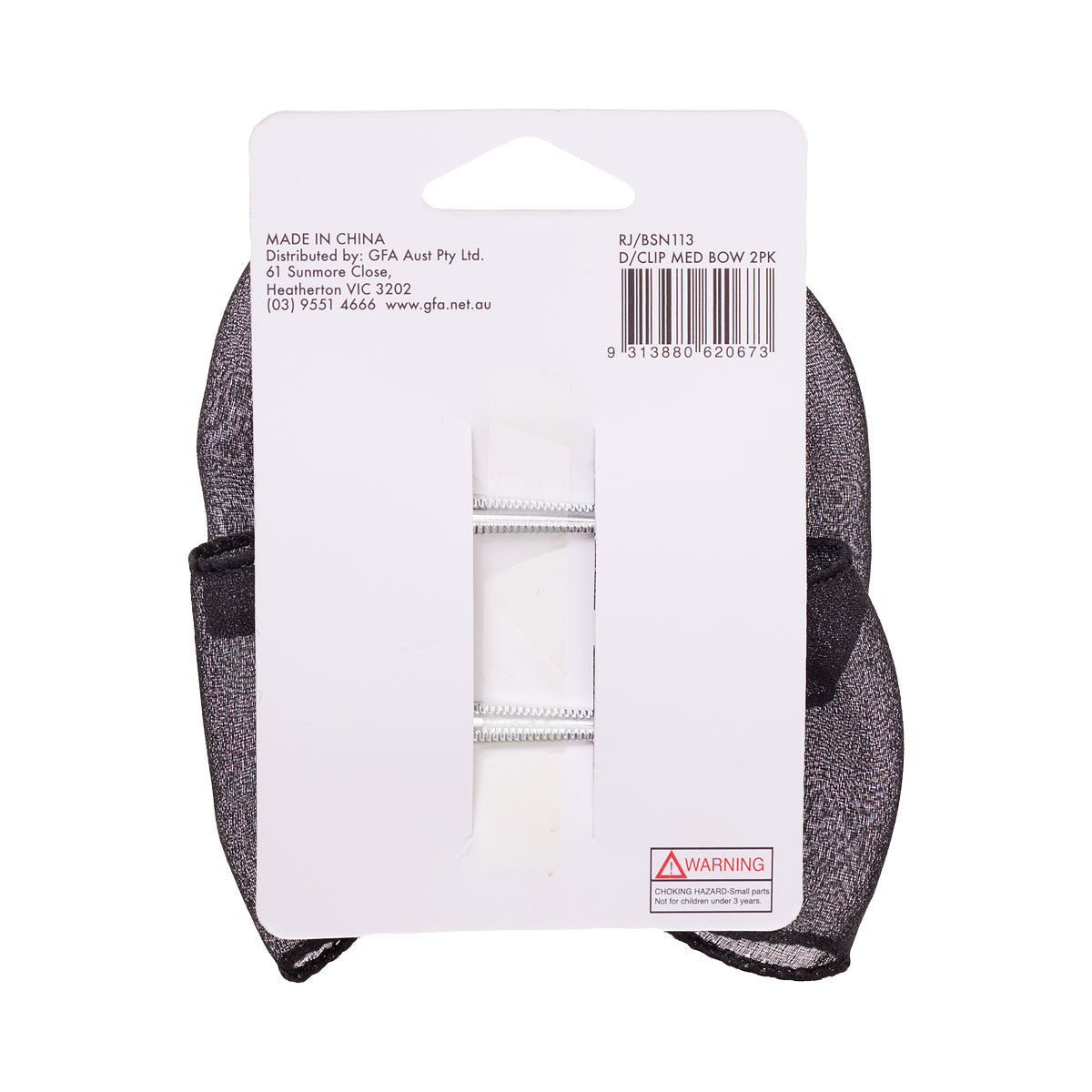 Back To School Medium Bow Duck Clip Black 2pk