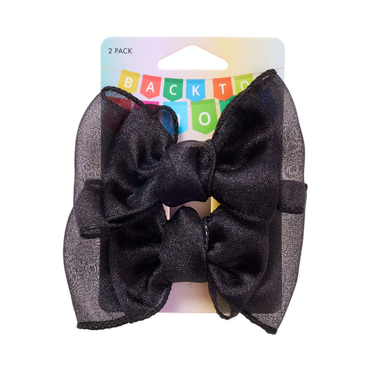 Back To School Medium Bow Duck Clip Black 2pk