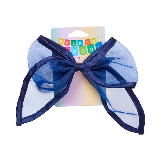 Back To School Sheer Bow Scrunchie Navy