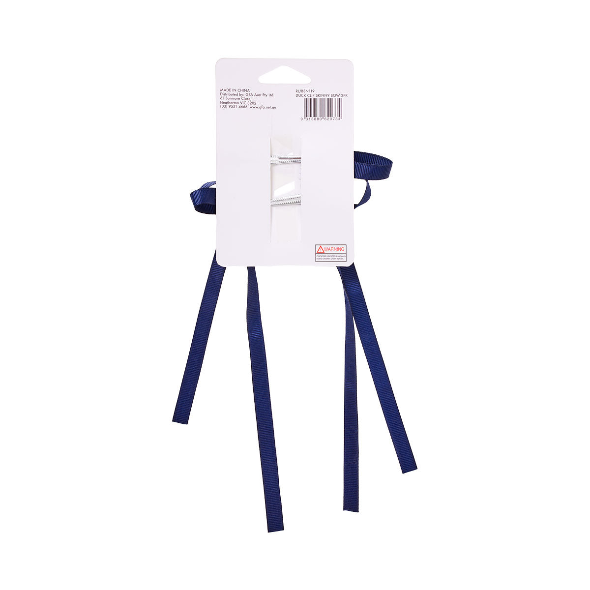 Back To School Ribbon Bow Barette Navy 2pk