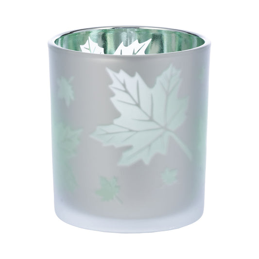 Tealight Holder Glass Leaf Green/Orange