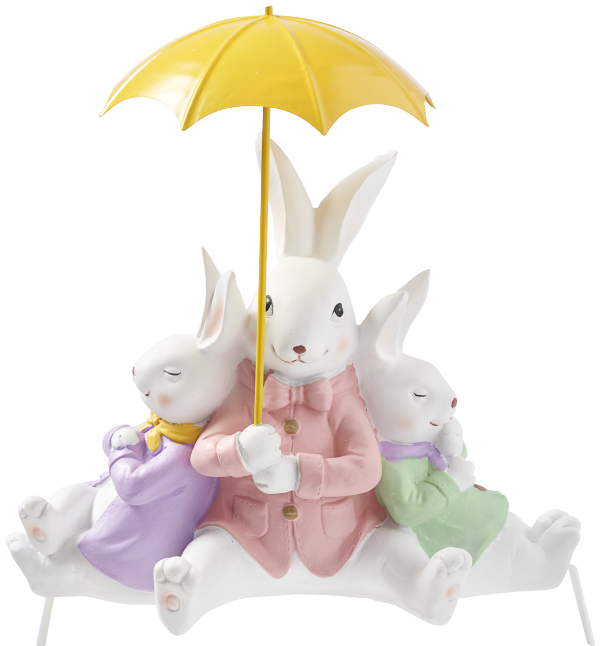 Easter Bunny Trio With Umbrellas Figurine
