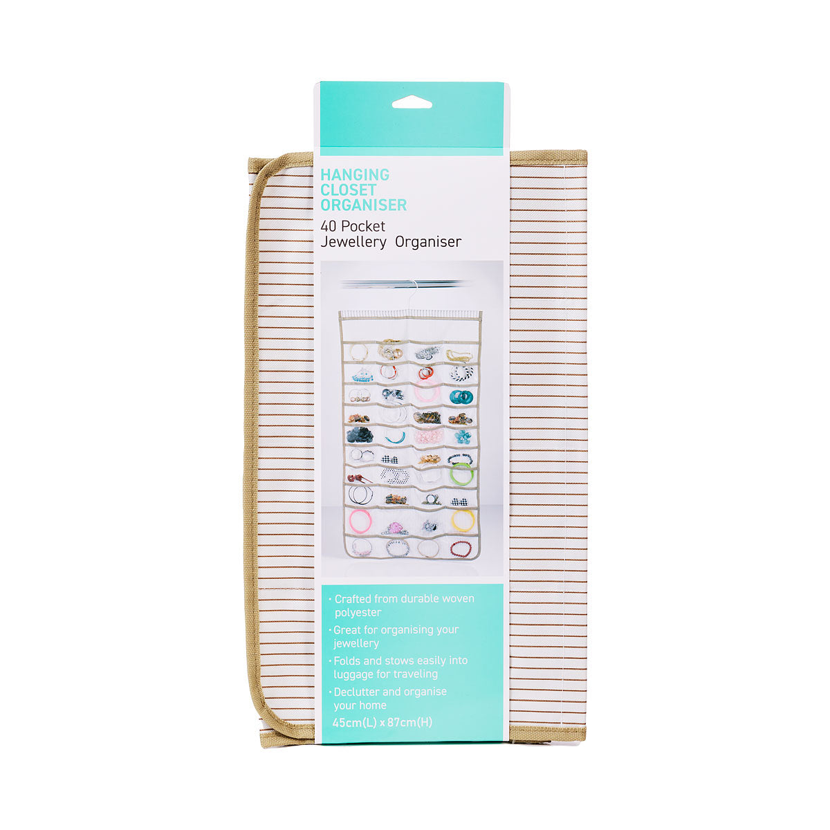 40-Pocket Jewellery Organiser Stripes Beige