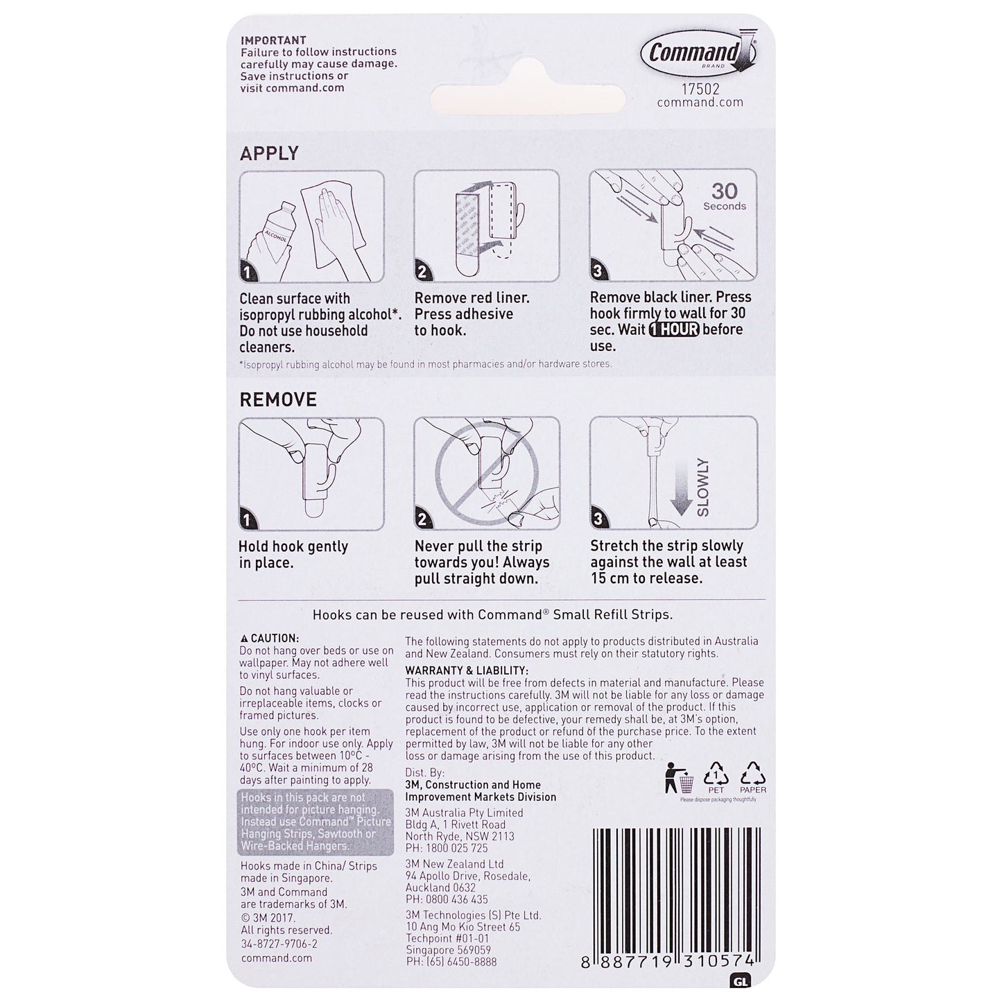 Command Basics Removeable Hook Small 3pk