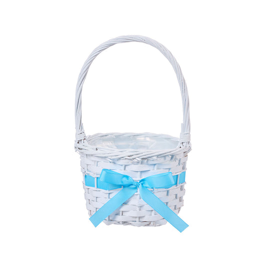 Easter Basket White With Ribbon Small