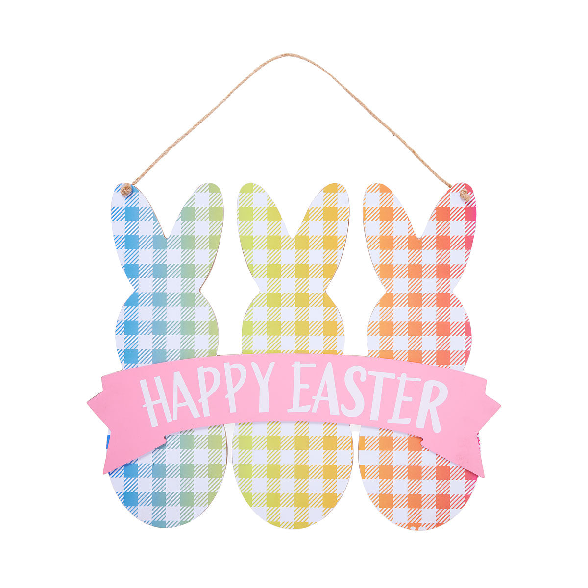 Easter Wooden Gingham Plaque Happy Easter