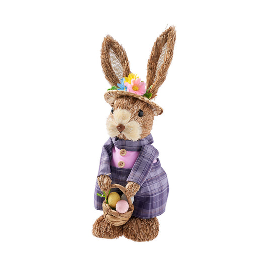 Easter Straw Bunny With Purple Dress