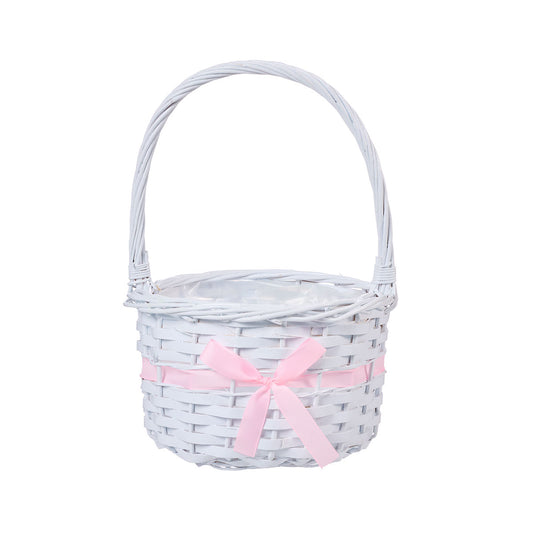 Easter Basket White With Ribbon Medium