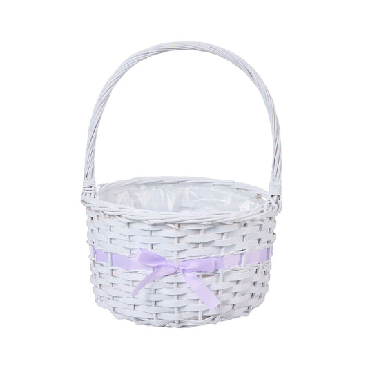 Easter Basket White With Ribbon Large