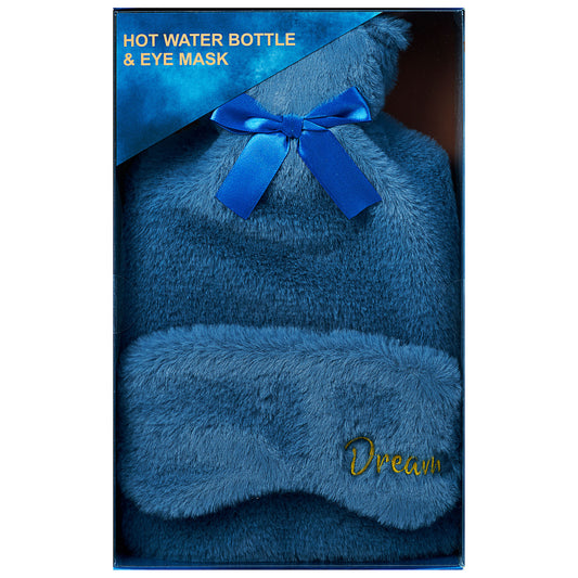 Hot Water Bottle 750mL With Faux Fur Cover & Eye Mask Assorted