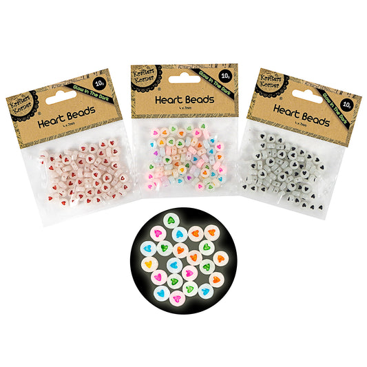 Heart Beads Glow In The Dark Assorted