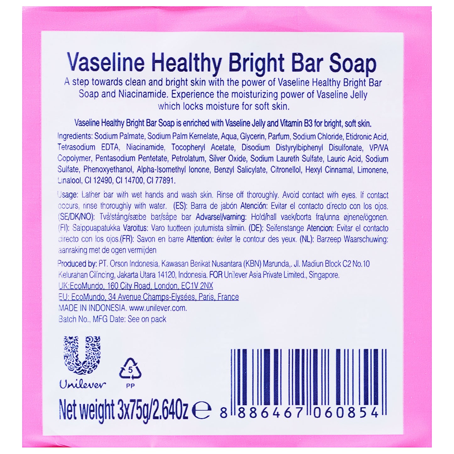 Vaseline Bar Healthy Bright 3x75g