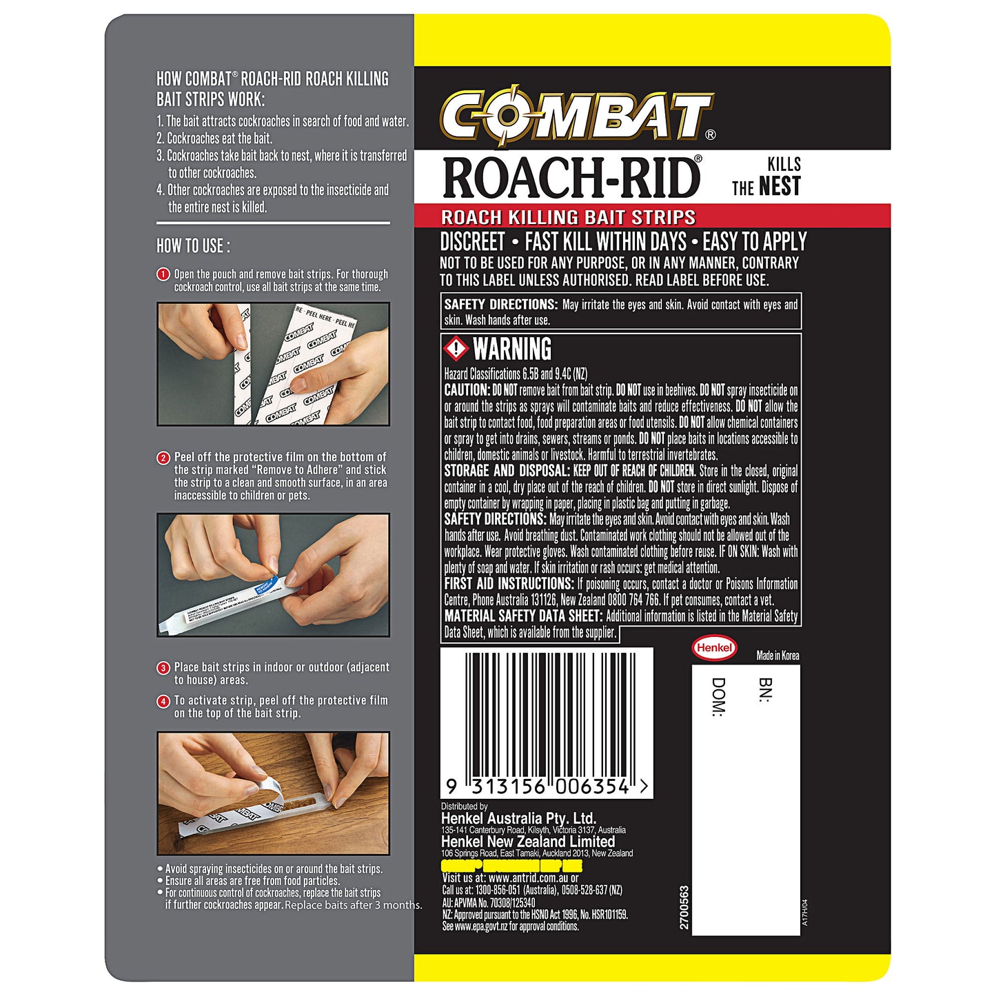 Combat Roach-Rid Bait Strips 20g