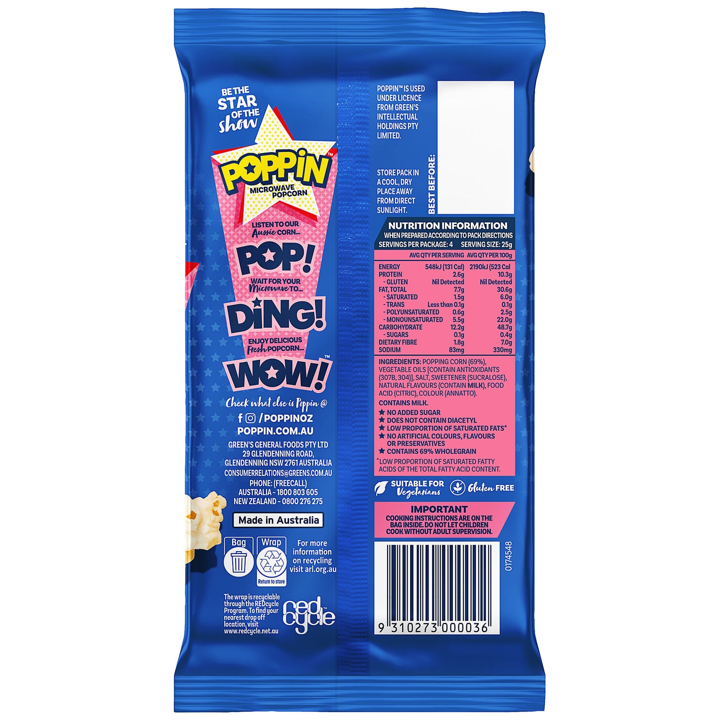 Poppin Microwave Popcorn Sweet & Salty 100g