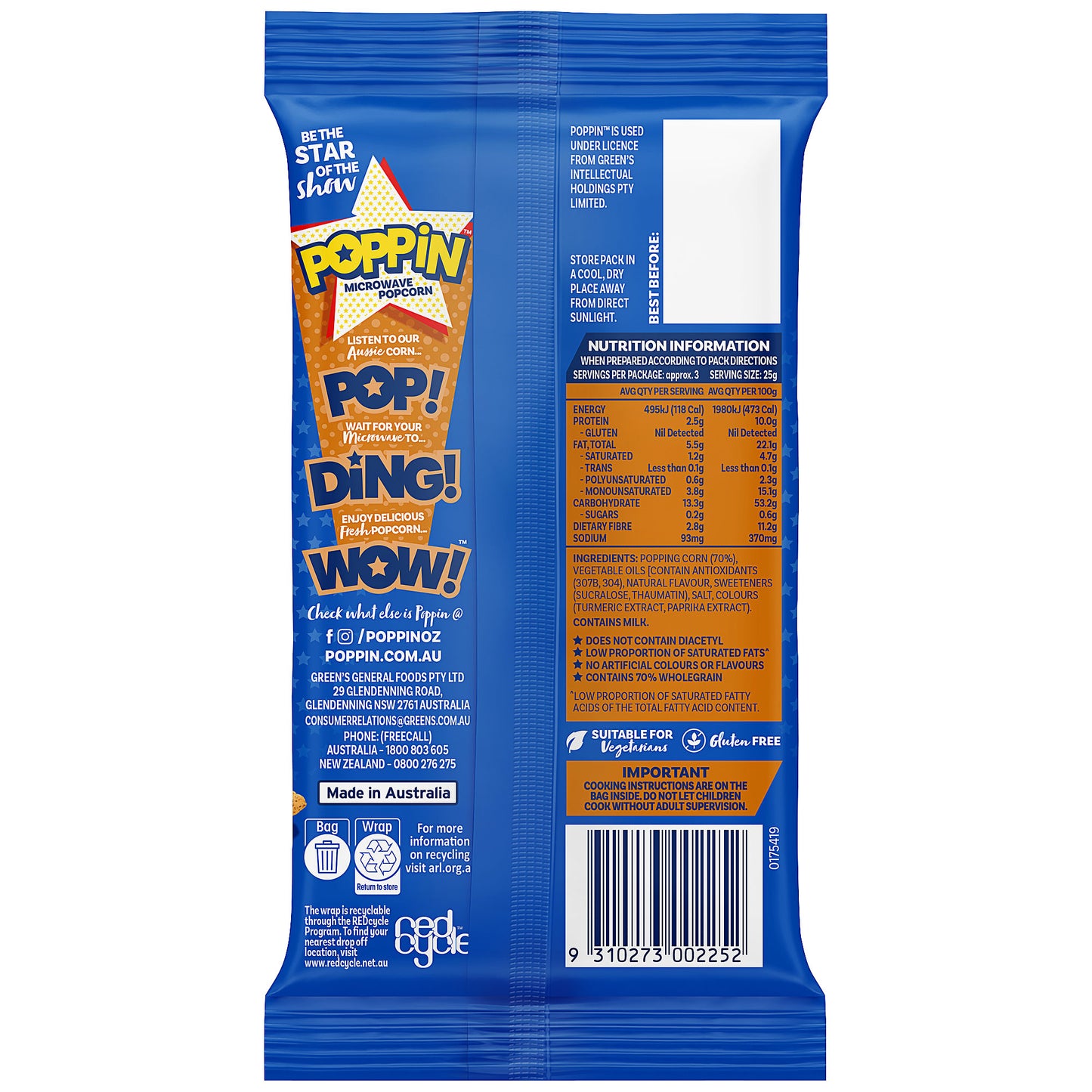 Poppin Microwave Popcorn Cinnamon Donut 85g