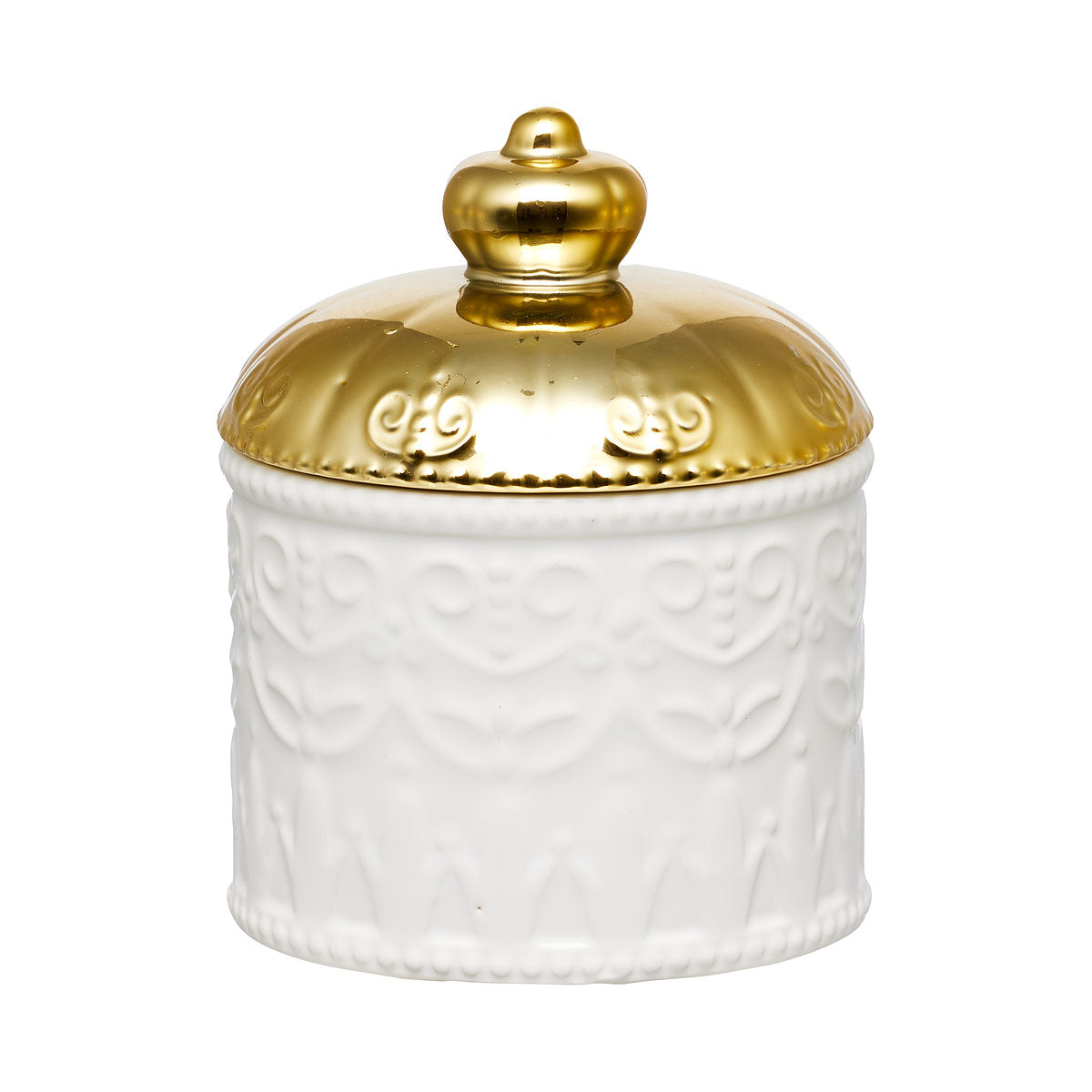 Trinket Jar Gold Lid White/Pink