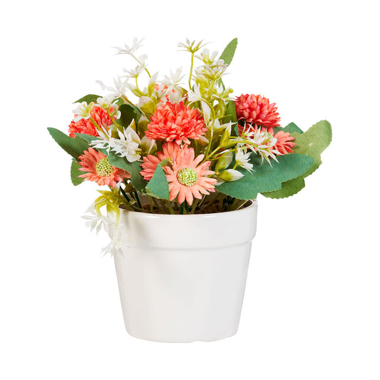 Faux Meadow Garden In Pot Peach/White