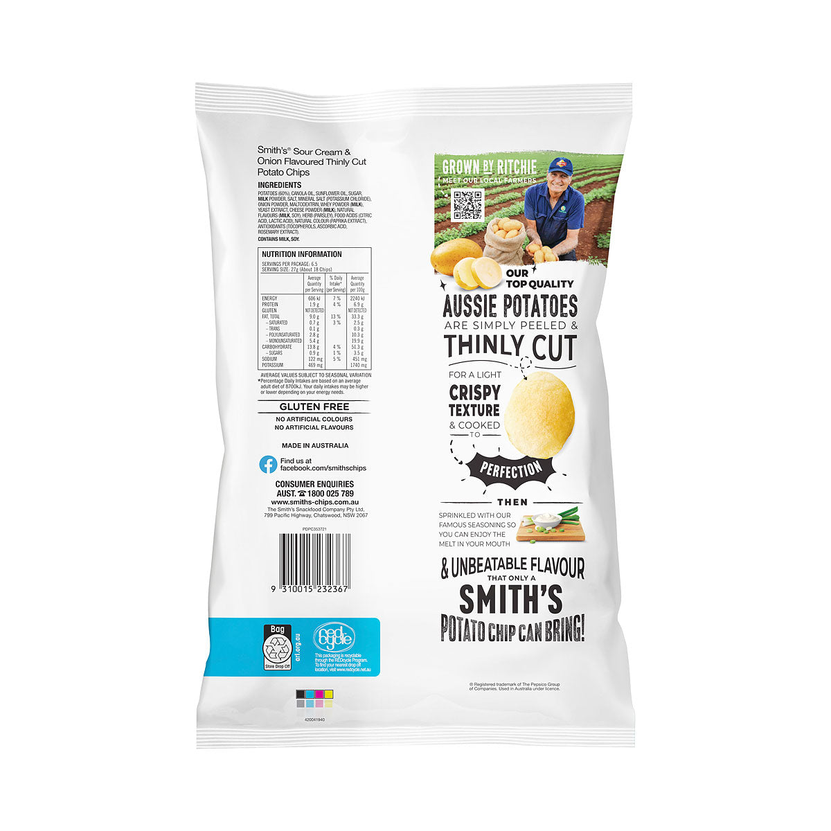 Smith's Thinly Cut Sour Cream & Onion 175g