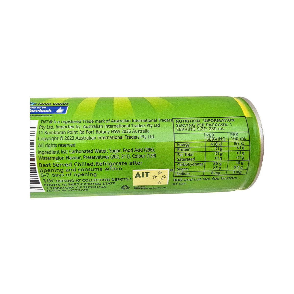 TNT Sour Fizz Drink Watermelon 250mL