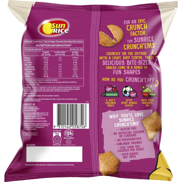 Sunrice Crunch'ems Salt & Vinegar 120g 6pk