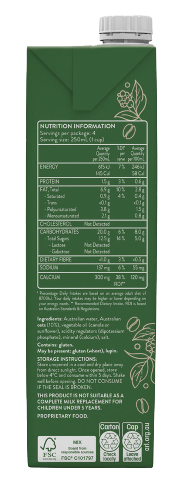 Australia's Own Organic Oat Milk 1L