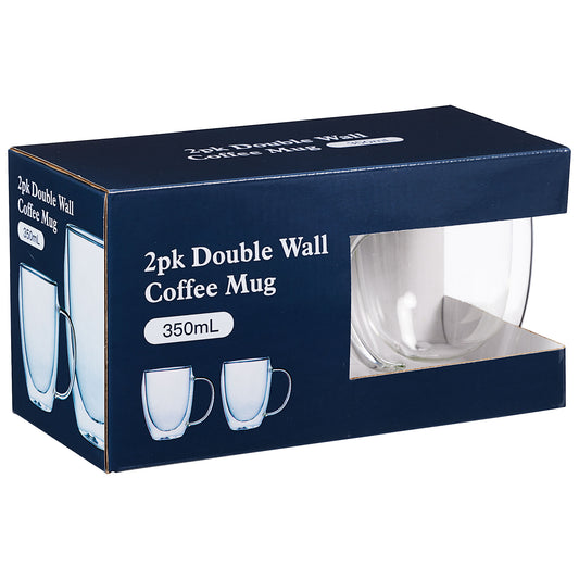 Double Walled Coffee Mug 350mL 2pk