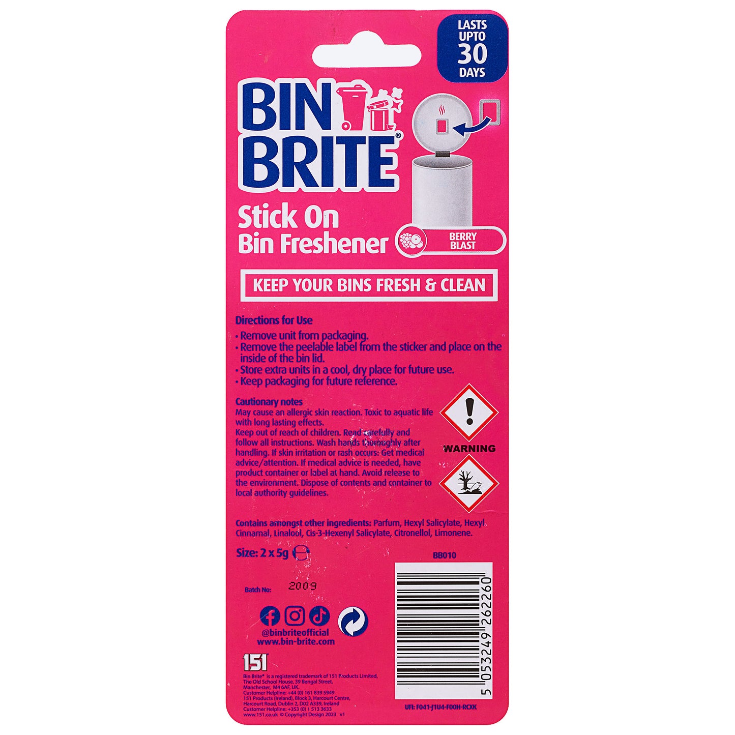 Bin Brite Stick On Bin Freshener 2pk Assorted