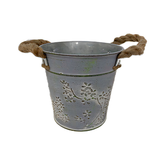 Round Tin Planter With Jute Handles Assorted