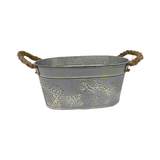 Oval Tin Planter With Jute Handles Assorted