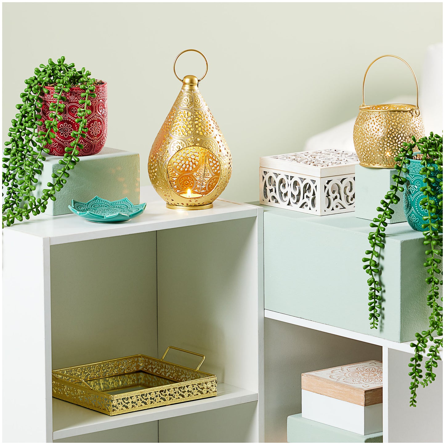 Faux String Of Pearls in Embossed Pot Teal/Berry