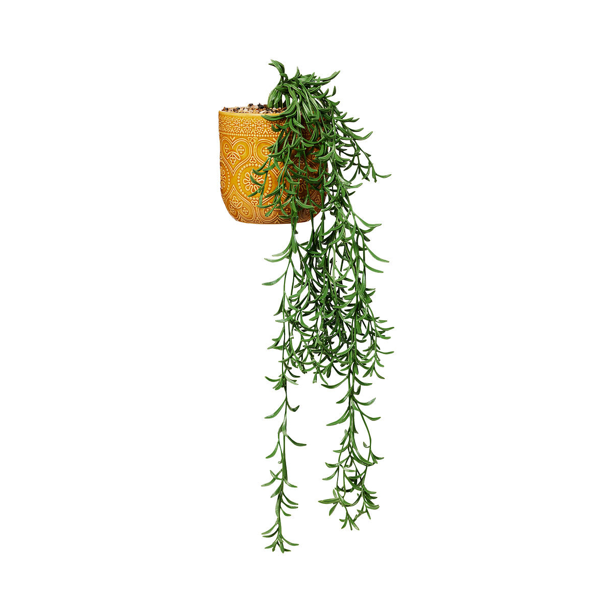 Faux Greenery In Embossed Pot Mustard/Off White