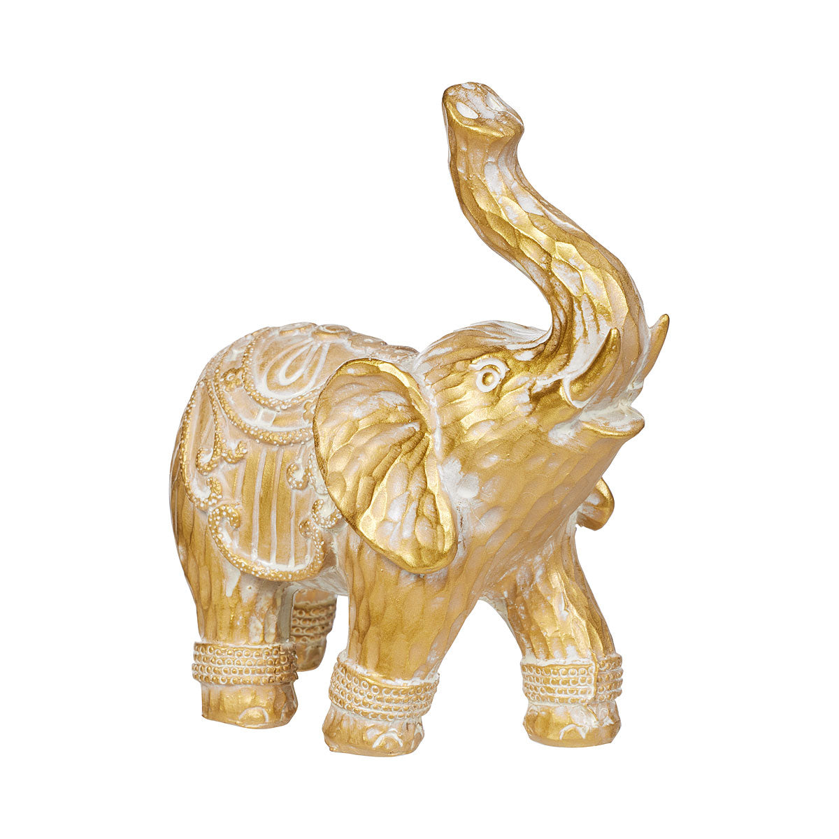 Resin Elephant Ornament White/Brush Gold
