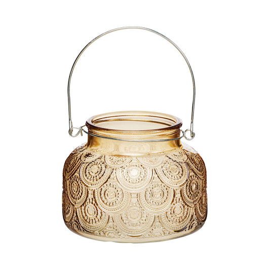 Patterned Glass Lantern Yellow/Orange