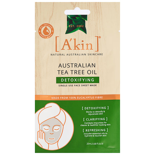 Akin Sheet Face Mask Detoxifying Australian Tea Tree Oil 20mL