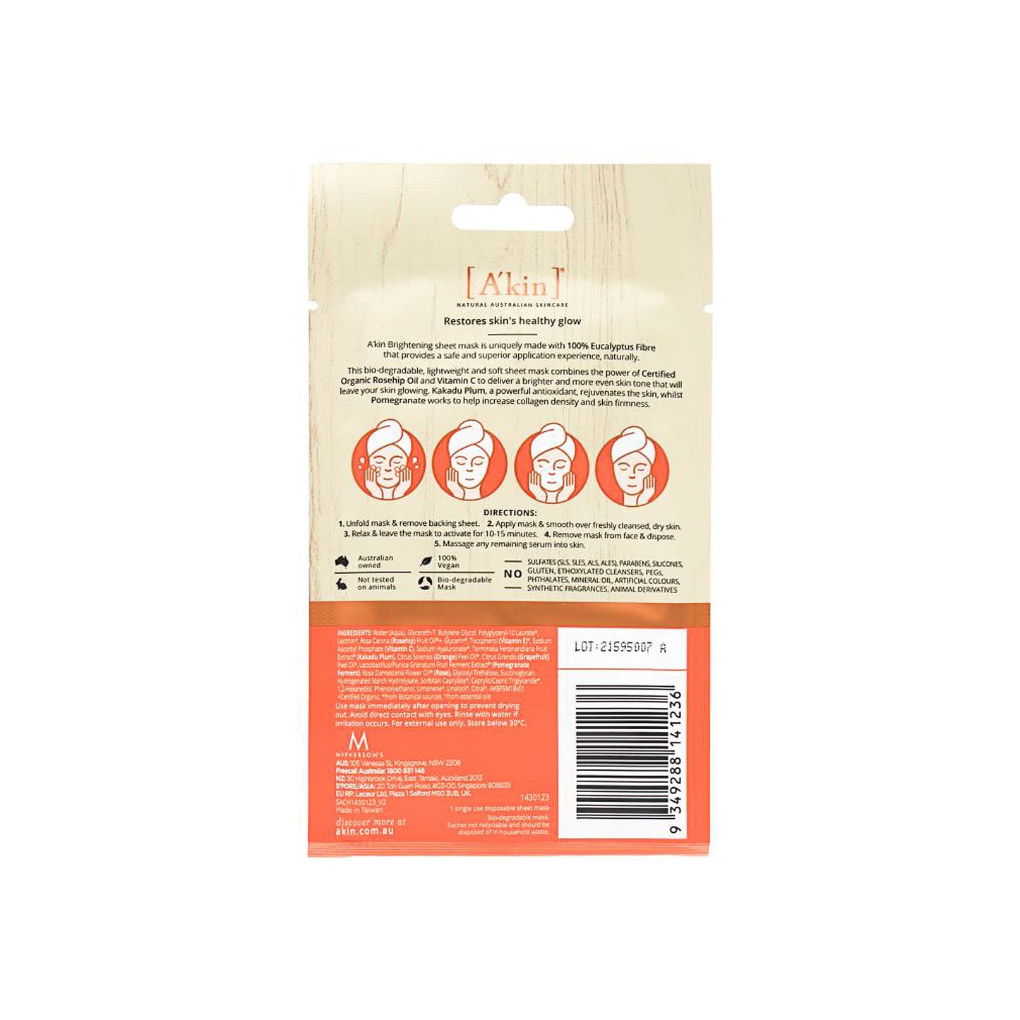 Akin Sheet Face Mask Rosehip Oil With Vitamin C Brightening 20mL