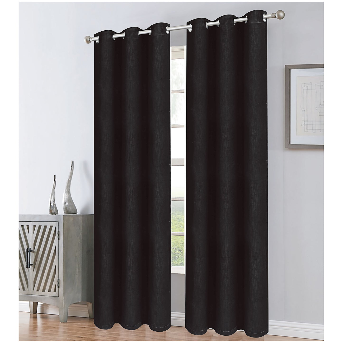 Block Out Eyelet Curtain Black Pattern