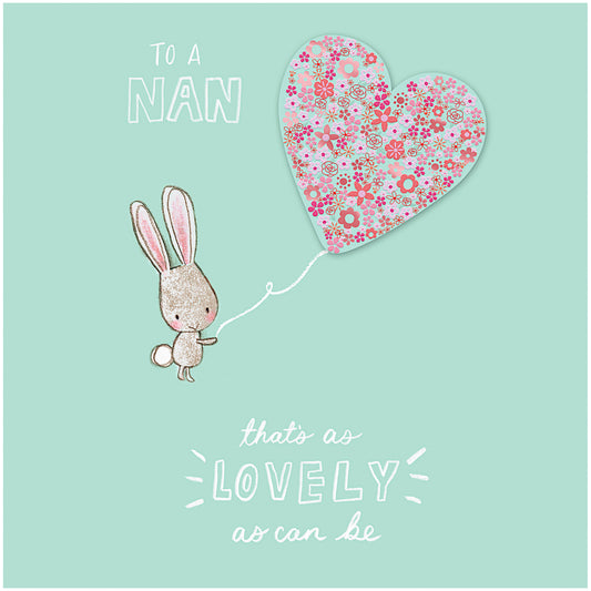 Mother's day Card for Nan Bunny With Heart Balloon