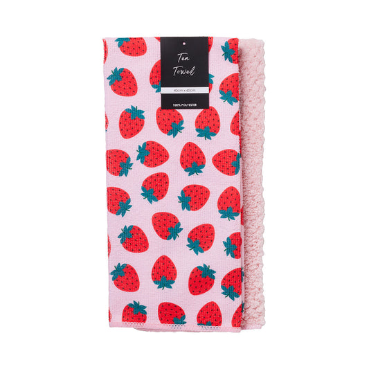 Printed Tea Towel Pansy/Strawberry 2pk
