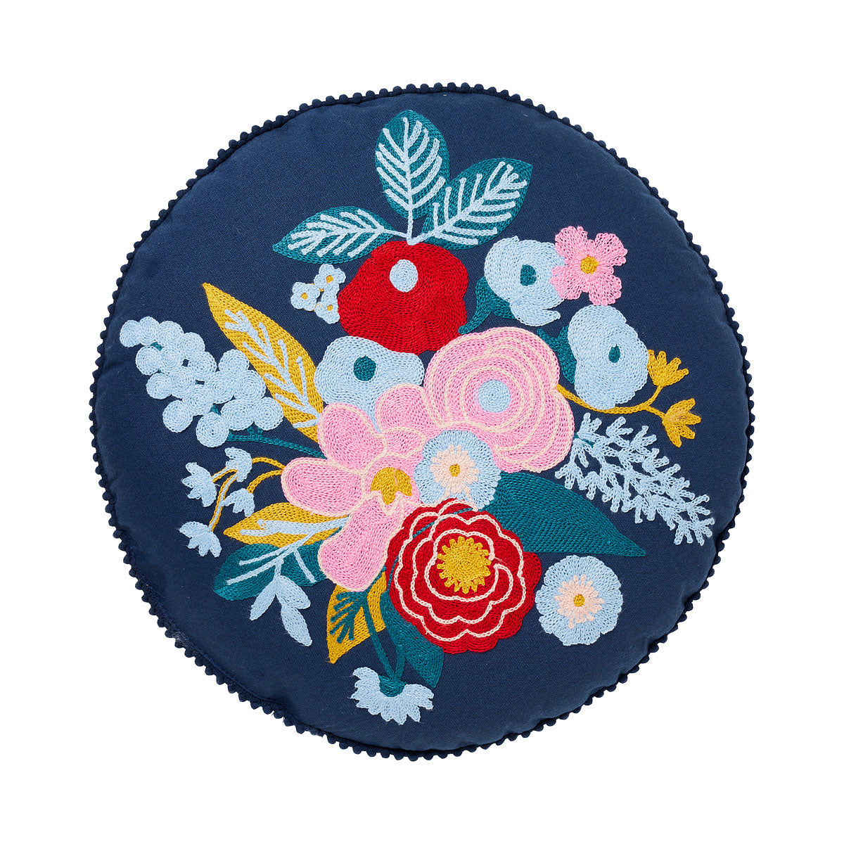 Bold Flora Round Embroidered Cushion 40cm Assorted