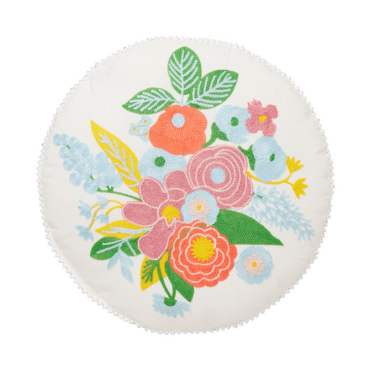 Bold Flora Round Embroidered Cushion 40cm Assorted