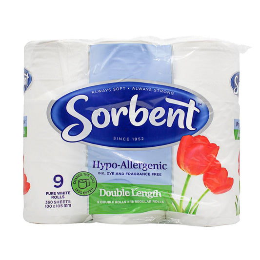 Sorbent Double Length Toilet Paper 9pk