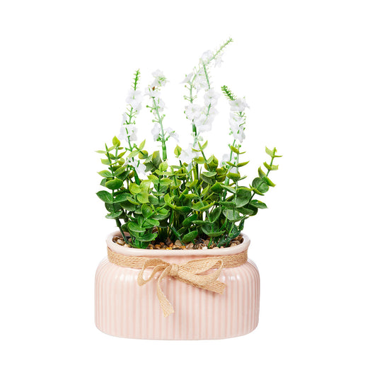 Faux Lavender In Pink Oval Pot